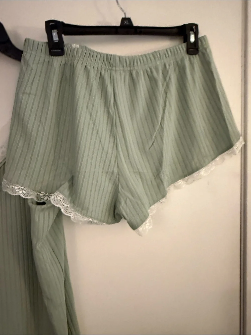 Ike & Jay Sage Green Ribbed Lace Cami & Short Sleep Set